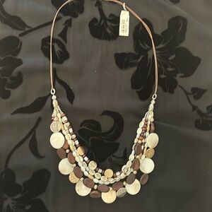 J.Jill Mother of Pearl Wood  Beads Necklace Adjustable